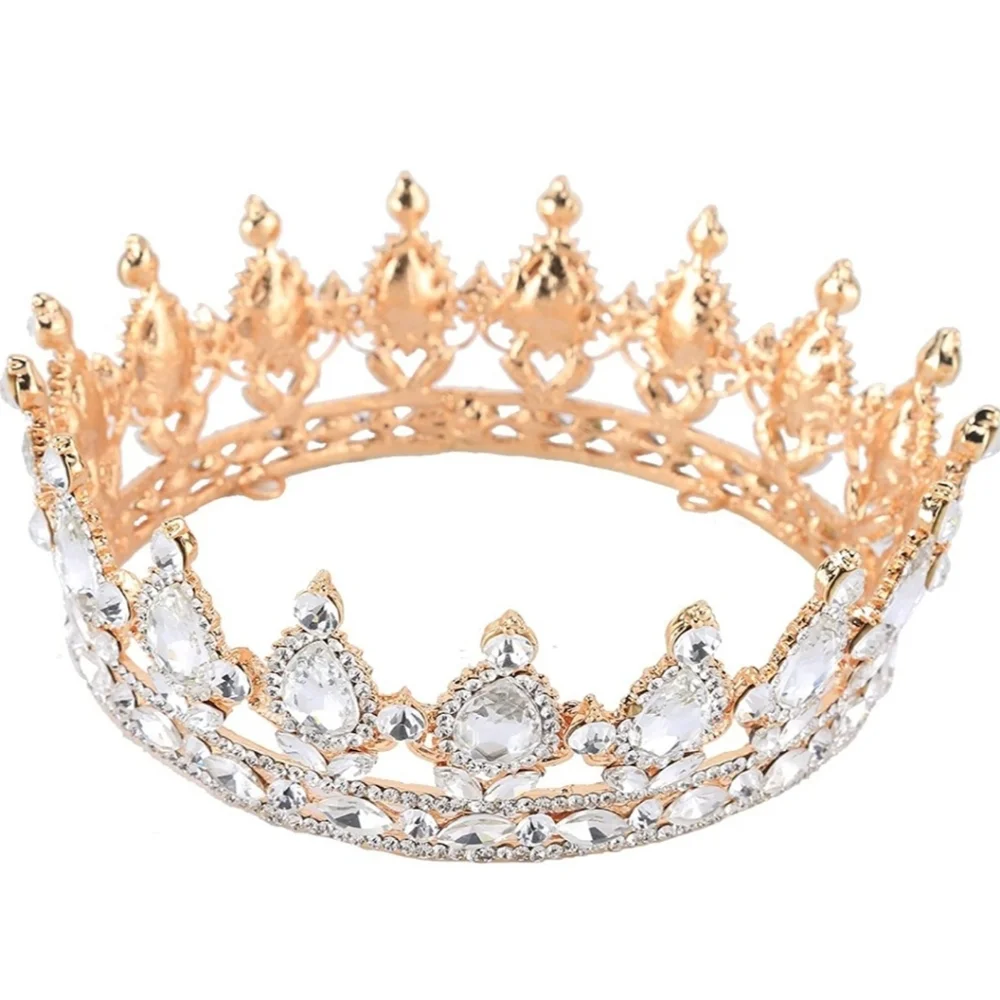 Gold Plated Crystal Rhinestone Full Circle Tiara Crown
